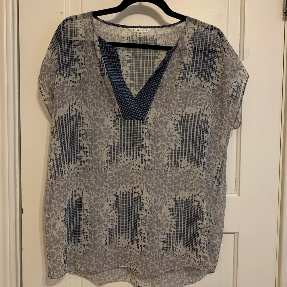 CAbi Sheer Floral Print Blouse, Size M